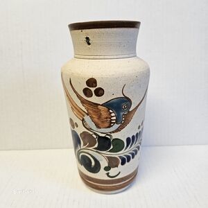 Vintage Mexican Tonala Folkart Sandstone Pottery Vase